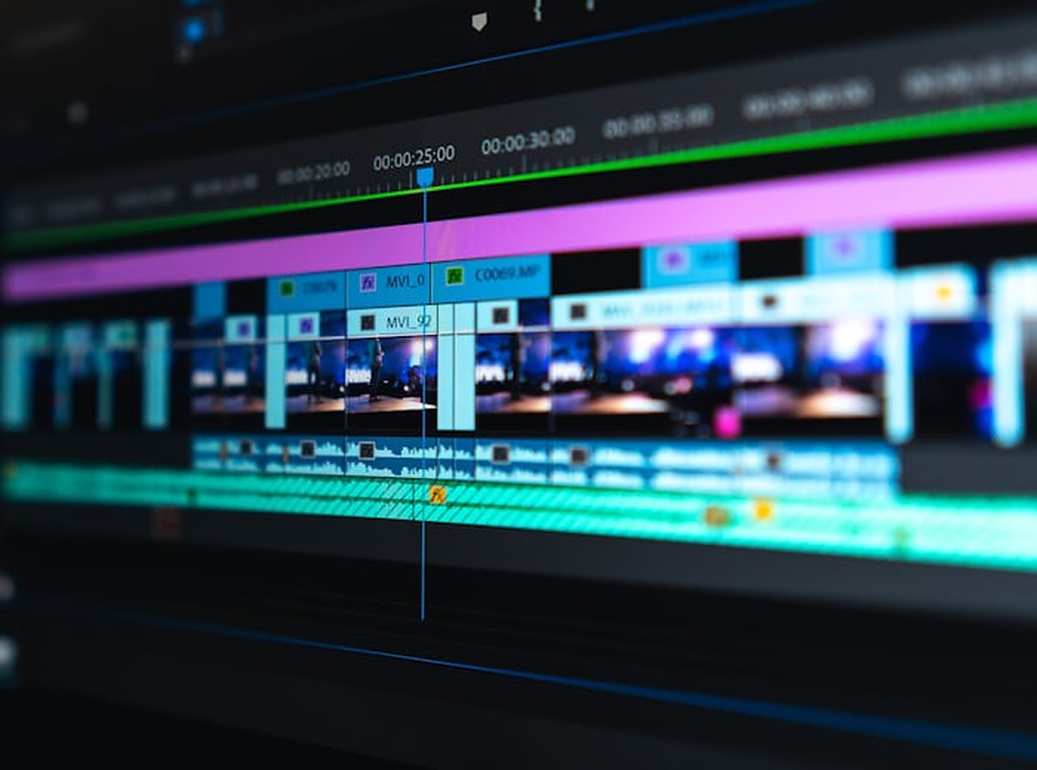 Editor working on audiovisual localization in a post-production timeline