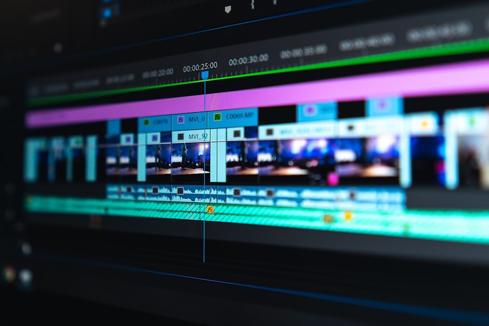 Editing suite monitor during film post production